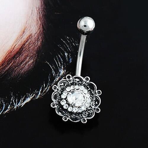 24pcs Sexy Retro Flower Crystal Navel Belly Button Ring Bar Body Piercing Jewelry