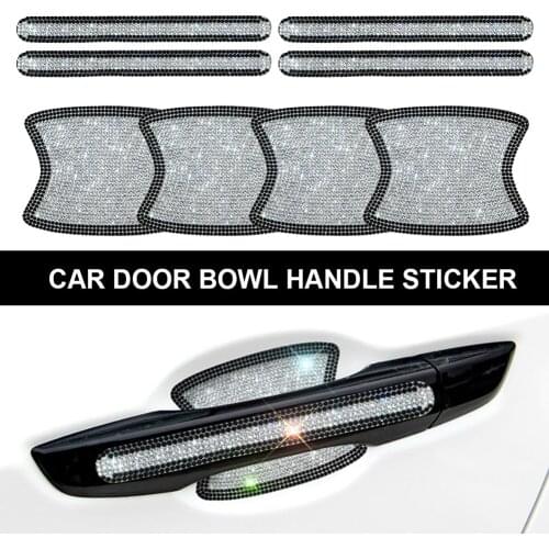 8pcs Car Door Handle Protector Sticker Rhinestones Scratch Protector Car Door Handle Cup Stickers Protective Film Car Accessory