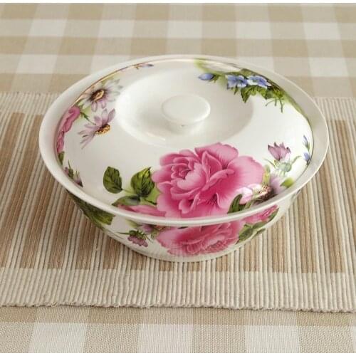 9 inch, fine bone china traditonal chinese bowl, ceramic serving soup tureen, buffet food container, porcelain lunch heater box