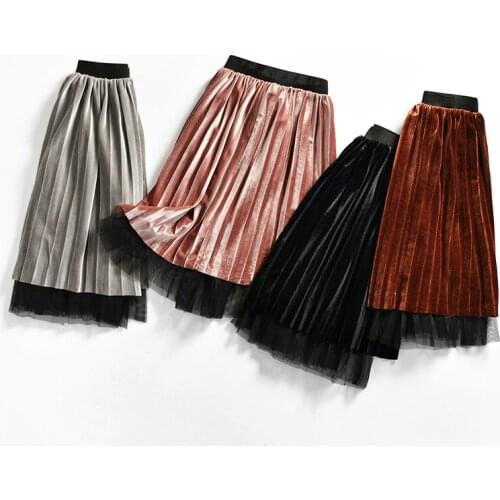 New Velvet Pleated Skirt Knee Long Girls Skirt 2019 New Winter Casual Smooth Skirt Girl Tutu High Waist Elastic Pleated Skirt