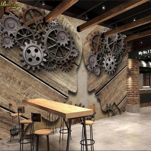 Beibehang Custom 3d wallpaper mural European and American style retro industrial gear personality wood grain background wall
