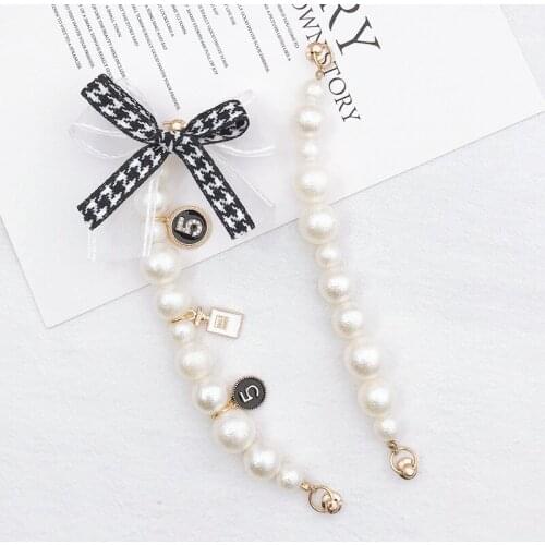 ZiccoWong Simulated Pearl Bowknot Bracelert Chain Lanyard Mobile Phone Chain Women Beaded Cellphone Case Hanging Jewelry