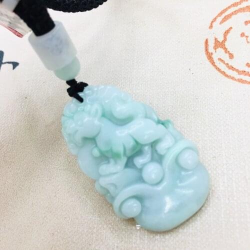 Pure natural Emerald jade hand-carved two-color zodiac dog pendant with simple necklace men and women sweater chain