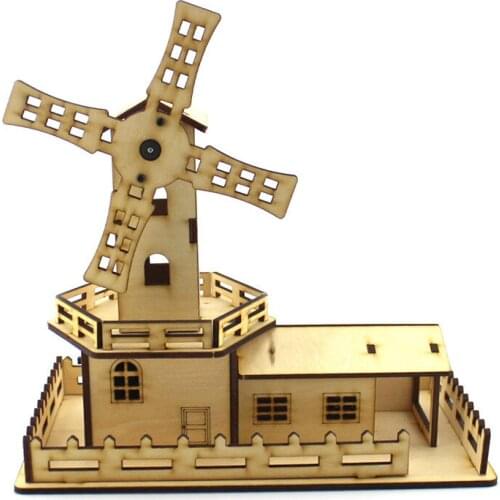 Wooden DIY Science Acousto-optic rotary windmill small production Handmade Kit