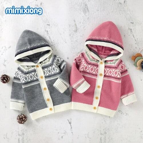 Baby Sweaters Cardigans Autumn Winter Hooded Long Sleeve Toddler Kids Boy Girl Knitted Jacket & Coat Button Up Children Clothing