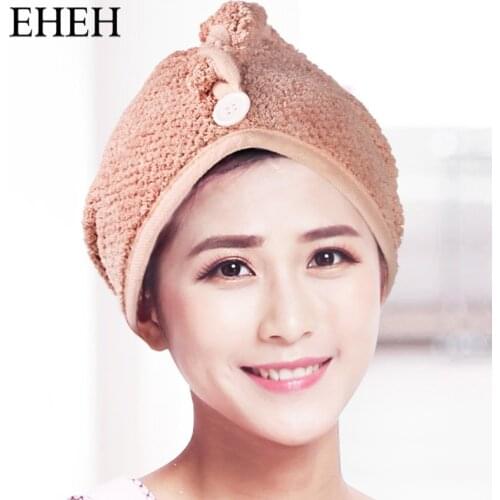 EHEH Quick Drying Hair Cap Wrap Lady Super Absorbent Turban Drying Bath Towel Hat with Button Bathroom Magic Dry Hair Hat