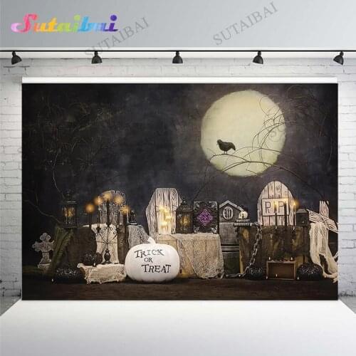 Halloween Photography Background Trick or Treat Night Moon Cemetery Autumn Children Portrait Backdrop for PhotoStudio Photozone