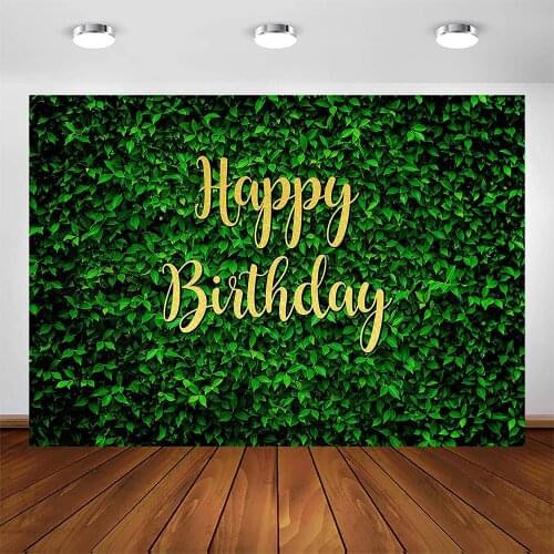 Green Leaves Happy Birthday Background For Jungle Safari Party Decorations Photography Backdrop Nature Green Rustic Lawn Party