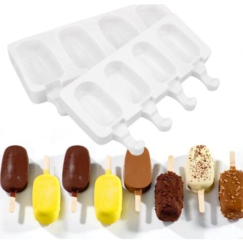 Popsicle Moulds Ice Cream Mold Makers 4 Cavity Creative Freeze Pudding Mold Tray Ice Cube Silicone Thick Material DIY Tools