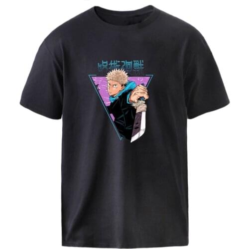 Jujutsu Kaisen T shirts Man Casual Harajuku Graphic Tops Anime Character Gojo Satoru Print Oversize Tee Shirt Black Loose Top