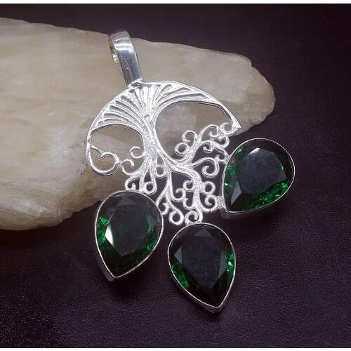 Gemstonefactory Jewelry Big Promotion 925 Silver Dazzling Multi Emerald Green Topaz Women Ladies Gifts Necklace Pendant 0900