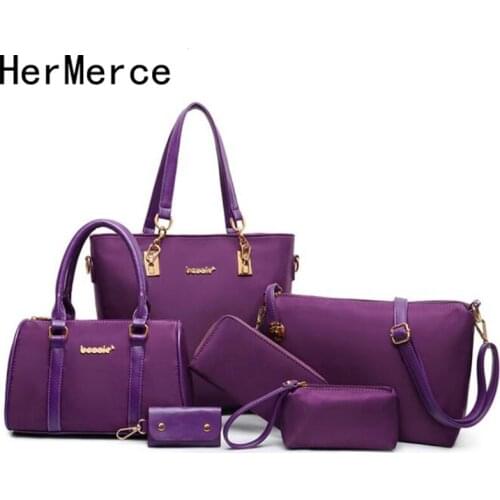 6 Pieces Set Handbags Top-handle Shoulder Messenger Bag Womans Handbag Nylon Tote Shoulder Bag Bolsas Feminina Bolso Mujer