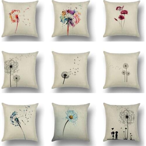 Colorful Dandelion Cushion Cover Watercolor Plants Art Pillow Case Home Decor Sofa Flowers Throw Pillow Cover подушка cojines