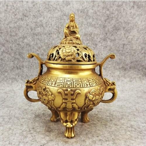Incense burner copper incense burner buddha with three-legged antique incense burner daming xuande crafts copper Bronze art