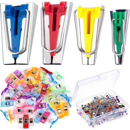 Nonvor 4 Sizes Fabric Bias Tape Maker Tools Set Sewing Accessories Sewing Quilting With Positioning Pin Clips DIY Patchwork Tool