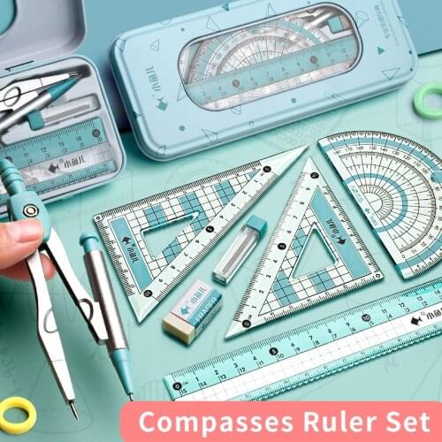 Professional Compass Ruler Set 2021 Triangle Straightedge Multifunctional Geometry Math Drawing Stationery Gift School Supplies