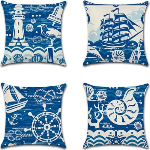 Sailing Ship Anchor Throw Pillow Cover Navy Blue Ocean Hotel Office Home Decor Cushion Cover Seafarer Sailboat Pillowcase