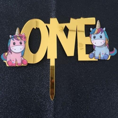 Creative Unicorn Happy Birthday Acrylic Cake Topper One Year old Birthday Cake Topper for Baby Birthday Party Cake Decorations