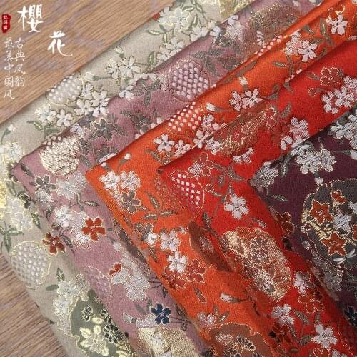 New arrival brocade jacquard polyester cherry kimono fabric for felt patchwork sewing DIY women dress tissue bag by 100x75cm
