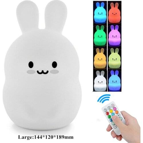 New Rabbit LED Night Light Remote Control Touch Sensor Dimmable Timer USB Charging Silicone Bunny Bedroom Lamp for Children
