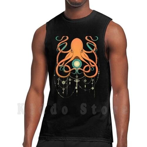 Timeless Octopus-Orange tank tops vest 100% Cotton Octopus Original Steampunk Chains Beautiful Delicate Tattoo Keys
