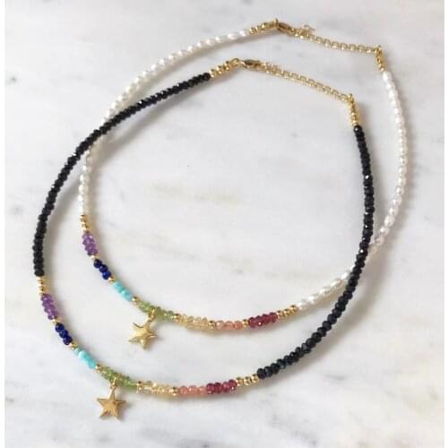 2021 bohemian natural stone necklace gold-color five-pointed star pendant women exquisite colorful jewelry accessories bijoux