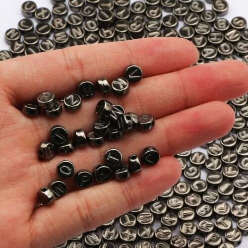 Gun Black Mixed Alphabet Letter Acrylic Beads Round Flat Loose Spacer Beads For Jewelry Making Diy Bracelet Necklace 4*7mm