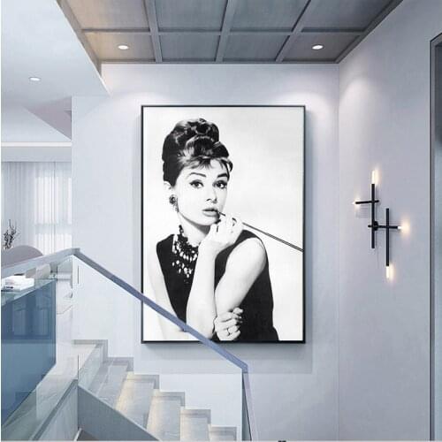Black White Audrey Hepburn Portrait Makeup Modern Poster Prints Canvas Painting Wall Art Modular Pictures for Bedroom Decor