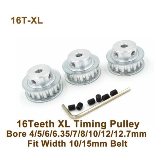 POWGE 16 Teeth XL Timing Pulley Bore 5-12.7mm Fit W=10/15mm XL Synchronous Belt 16T 16Teeth XL Pulley Machine Accessories 16-XL