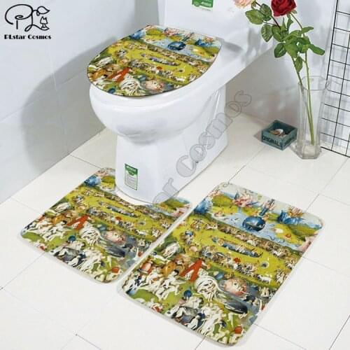 Religion Art Painting 3D printed Bathroom Pedestal Rug Lid Toilet Cover Bath Mat Set drop shipping