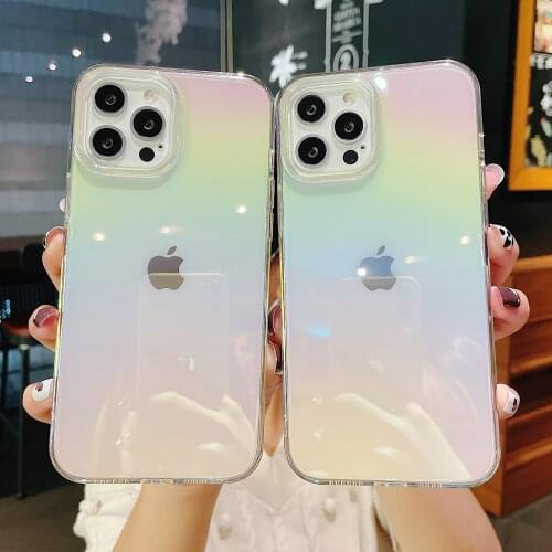 Rainbow Laser Silicon Case For iPhone11 12 Pro 12 Mini Max X XS XR Max 7 8 Plus Transparent Case Back Cover For iphone 11 12