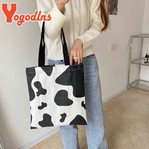 Yogodlns 2021 New Casual Cow Pattern Shoulder Bag Large Capacity Handle Bag Designer Handbag Fashion Printing Tote Bags femme