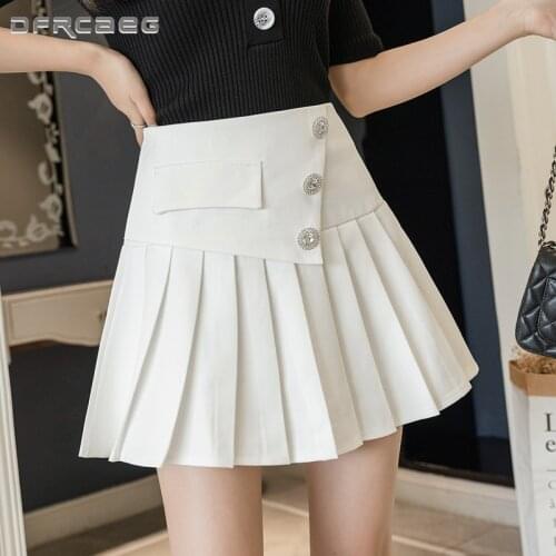 White Black Casual Summer Women Pleated Skirts 2021 High Waist Japanese School Style Student Mini Skirts With Button