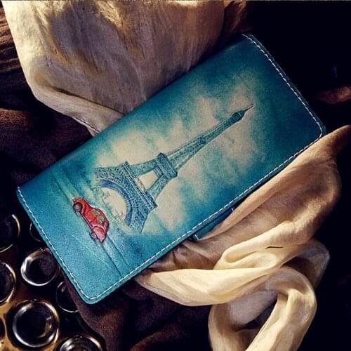 Handmade Women Carving Iron Tower Wallets Card Holder Purses Love Scenery Clutch Vegetable Tanned Leather Beautiful Gift