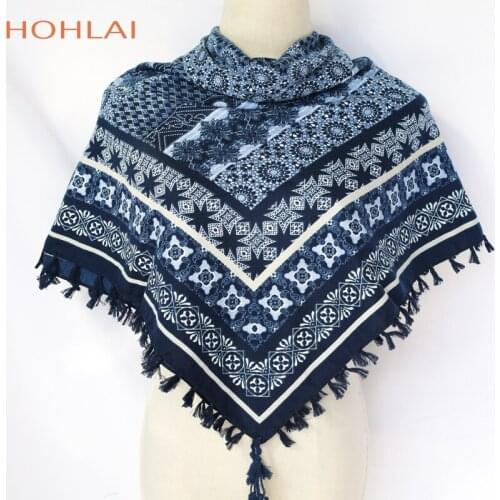 110cm*110cm Women 2018 New Fashion Nations Wind Geometric Striped Pattern Printed Hand Made Tassels Square Scarves Big Shawls