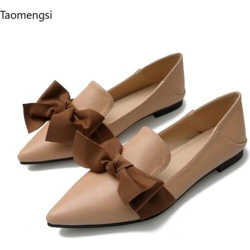 Taomengsi 2021 womens shoes new style pointy bow-toe flat shoes with two large size 33 to 43 loafers