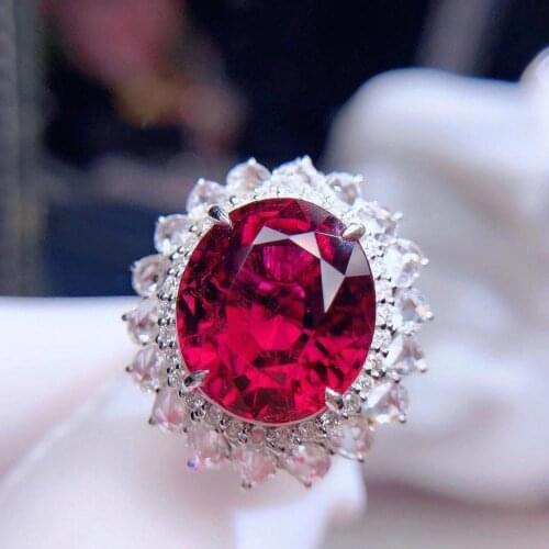 H102 Rubillite Ring Fine Jewelry 18 K Gold Natural Rubi Tourmaline 11.9ct Gemstones Female Rings for Women Fine Ring
