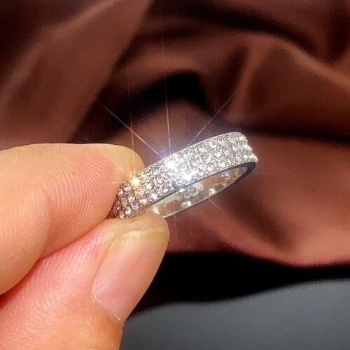 AAAAA Modyle Simple Ring Zircon Cz Wedding Band Rings for Women Bridal Statement Party Jewelry Silver Color Cubic Zirconia 3mm