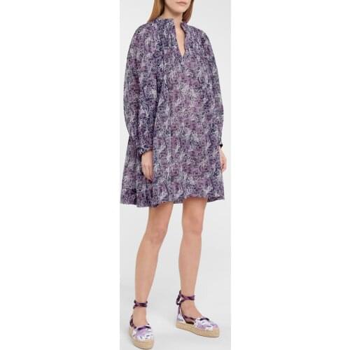 Women Long Sleeve Loose Dress Purple V Neck Floral Printed Mini Dress 2021 New Spring Summer Holiday Short Dresses Robe Clothing