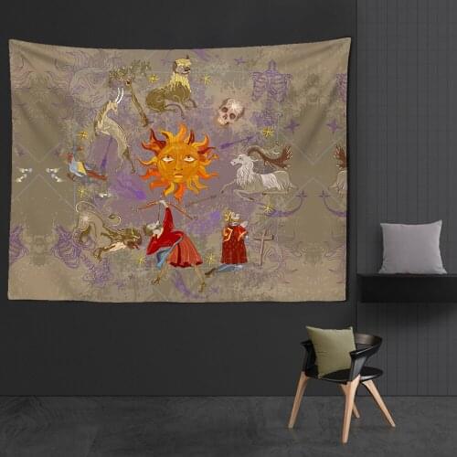 Star Moon Tapestry Wall Hanging Tarot Card Polyester Animal Sun Pattern Blanket Tapestry Home Decor Astrology Wall Cloth