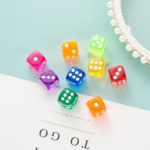 10pcs 14mm Transparent Dice Charms Pendants For Women Men Jewelry Making Earring Keychain Accessories