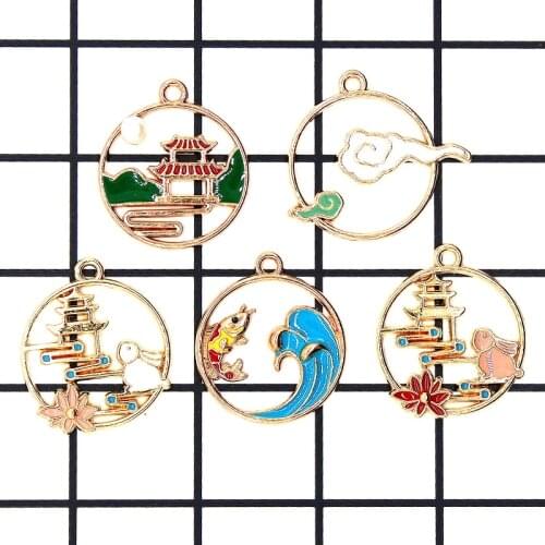 10pcs/lot 25mm Enamel Chinese style Rabbit Clouds Pavilions Alloy Pendant Jewelry Accessories For DIY Headwear Earrings XL897