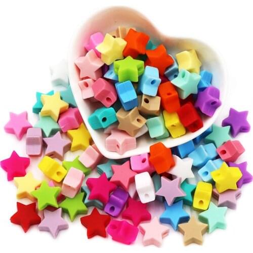 Joepada 10pcs Silicone Beads Star Food Grade Baby Teething Beads Chewable Silicone Teethers Infants Nursing Pacifier Teether DIY