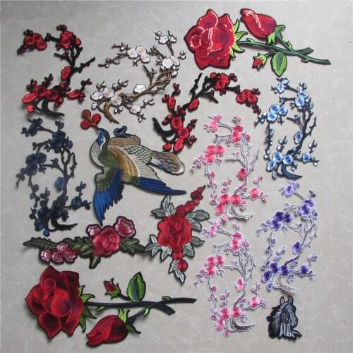 14PCs plum blossom Stripes Embroidered hot melt adhesive Patches For Clothes Badges Iron On Sewing DIY Accessory Craft Supplies