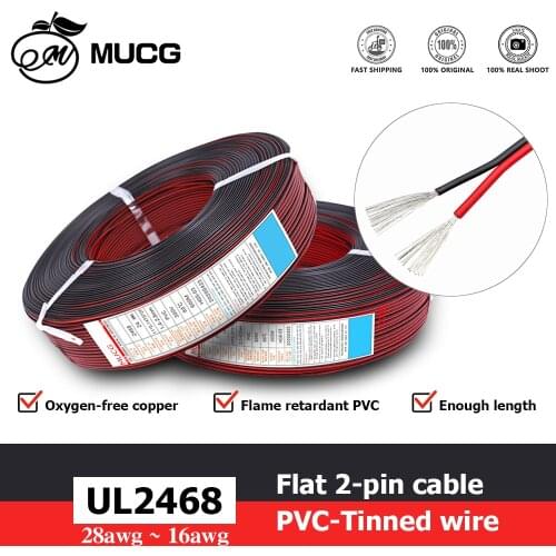 2 pin Cable red black Flat ribbon 12v led Light Tinned Copper speaker wire 18awg Electric code 16 18 20 24 26 28 awg awge 24awg