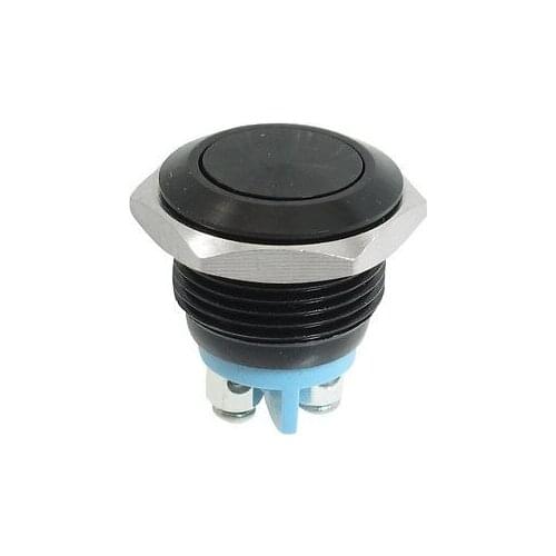 2-Screw Terminals 16mm Mounted Thread SPST Momentary Pushbutton Switch Black