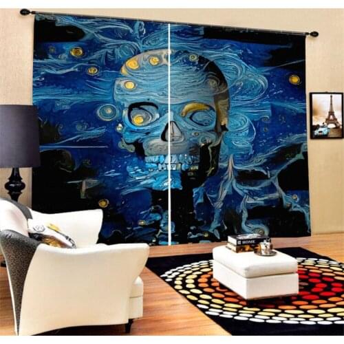 3D Print Sugar Skull Window Curtain 2 Panels Polyester Blackout Curtain Bedroom Kitchen Living Room Curtains Fantasy Colors