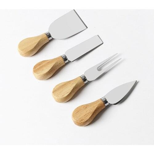 4PCS/Set Cheese Knives with Wood Handle Steel Stainless Cheese Slicer Cheese Cutter Shaver Fork Portable Cheese Knife Cutter