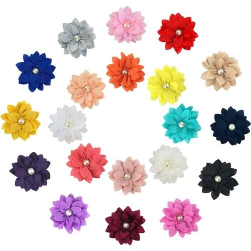 40pcs/lot New Handmade Chiffon Fribric Flowers With Pearl For Hair Accessories DIY Bouquet Wedding Decoration