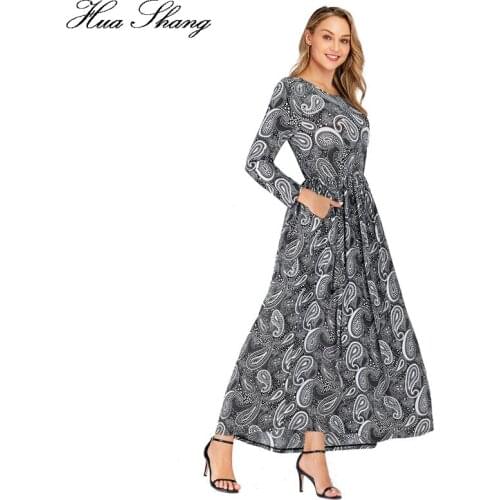 5XL 6XL Plus Size Winter Dress Long Sleeve Women O Neck Retro Printing Vintage Dress Pockets Ladies Tunic Maxi Long Dresses